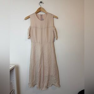 Morgane Le Fay Soft Beige Silk Cold-Shoulder Midi Dress